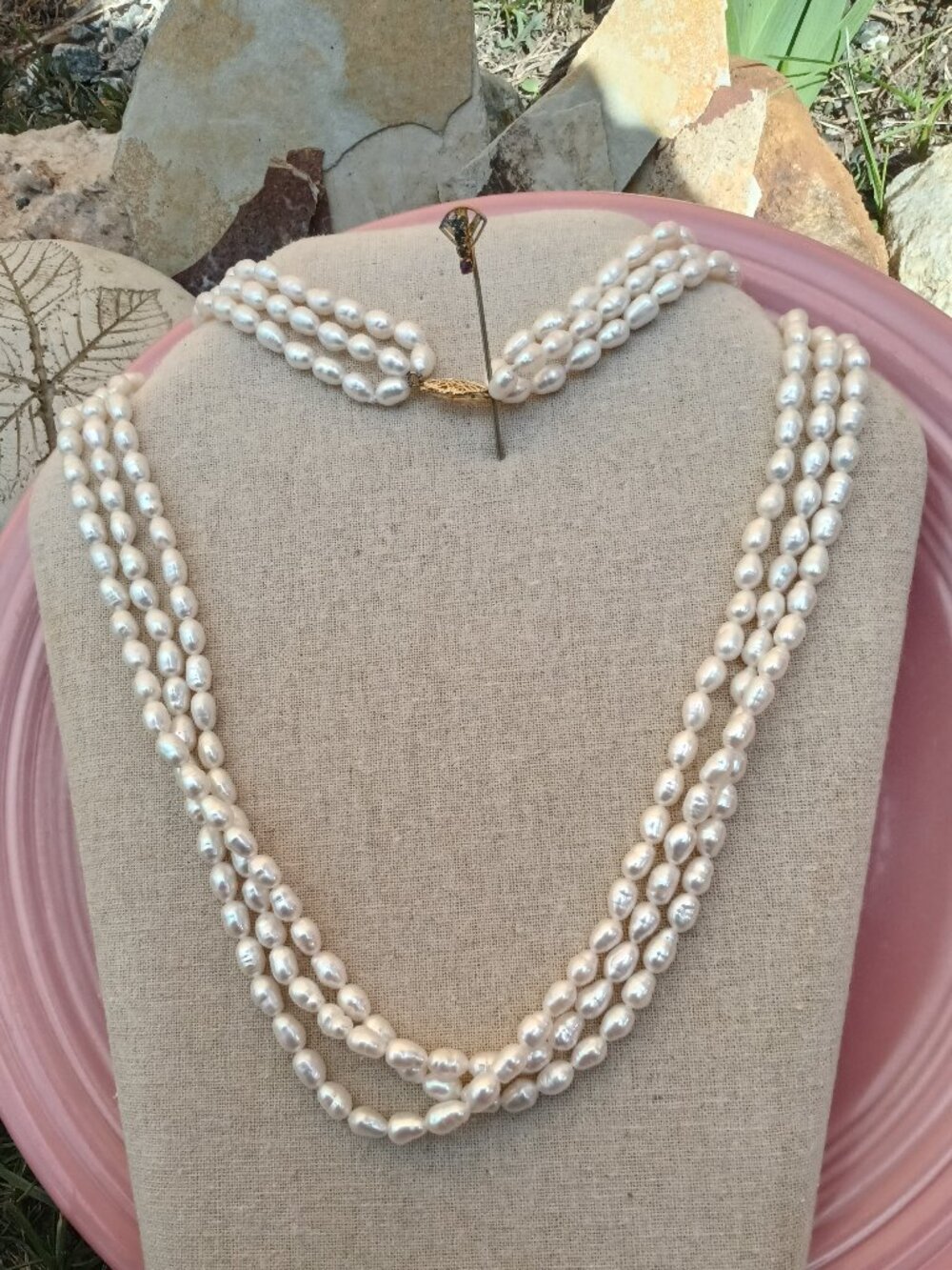 Opera Length 3 Strand Pearls w/14kt Gold Clasp
